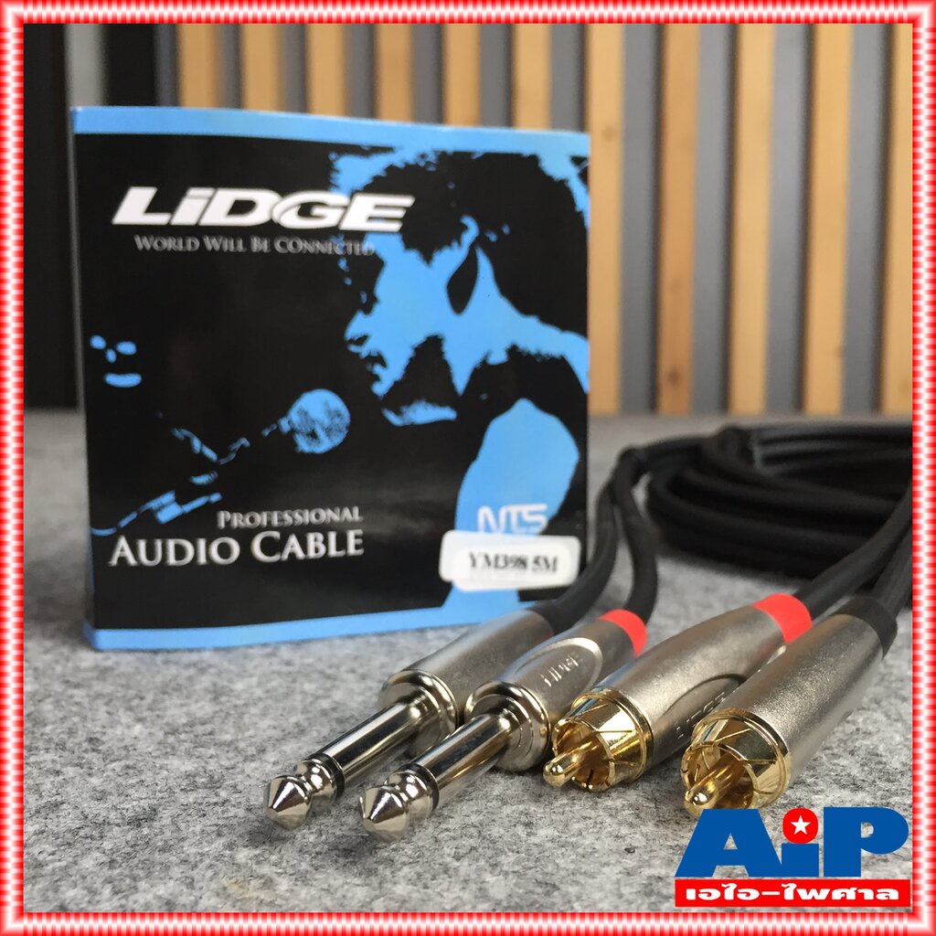 ความยาว5เมตร สายปลั๊ก RCA x2 - MIC x2 LIDGE YM-398 สาย RCA 2หัว ออก ปลั๊ก PHONE mono x2 สายสัญญาณ เอไอ-ไพศาล