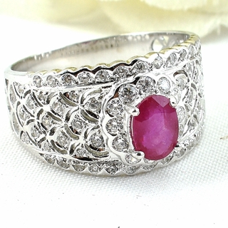 SKJewelryfactory แหวนเงินแท้ ฝังพลอยทับทิมแท้ สไตล์หรูหรา เน้นดีไซด์ของตัวเรือน ER00751-RBY