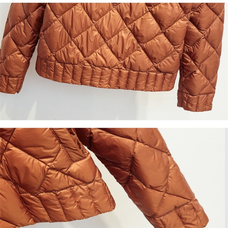 ของแท้ 100 %2022 Women V-Neck Lingge White Duck Down Jacket Autumn Winter Female Ultra Light Down Coat Parka Single-brea #4