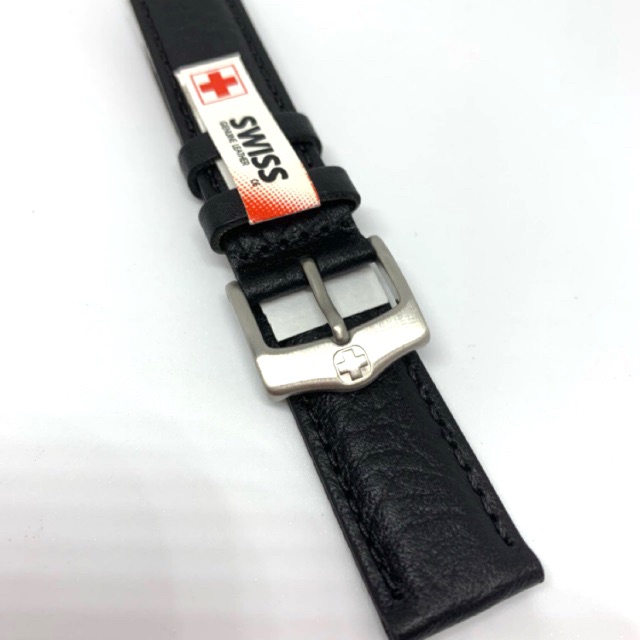 สายนาฬิกาหนังสีดำ SWISS GENUINE LEATHER ขนาด 18/20/22/24 mm