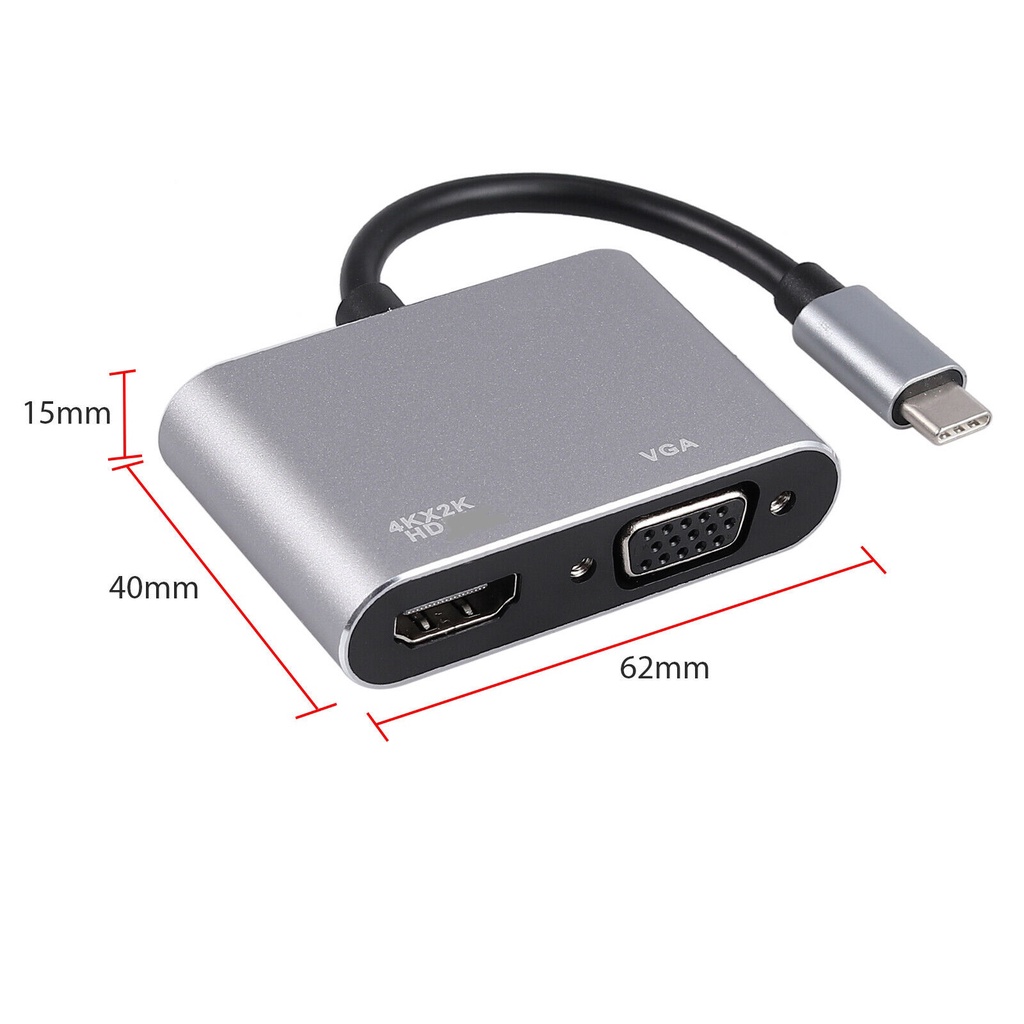 สายต่อมือถือภาพขึ้นจอทีวี Type C to 4K HD+1080P VGA Female Adapter Mac Laptop