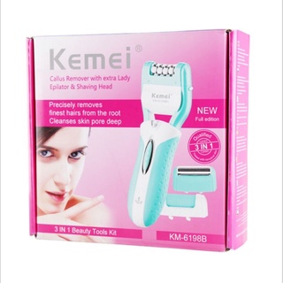 เครื่องถอนขน  ขัดส้นเท้า โกนหนวด รุ่น​kemei6198B 3in1 ไร้สาย