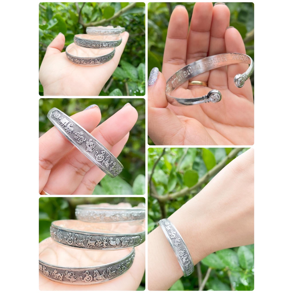 พร้อมส่ง กำไล12ราศี ขนาดฟรีไซส์ กำไลข้อมือนำโชค เนื้อเงินอัลปาก้า มีบทสวดให้ในซอง บริการเก็บเงินปลายทาง