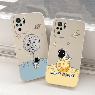 เคสโทรศัพท์นักบินอวกาศ Liquid Silicone Phone Case For Xiaomi Redmi Note 10 Pro Max 10s 4G 5G 10Pro 10ProMax Shockproof Camera Lens Protection Soft Back Cover เคสมือถือ