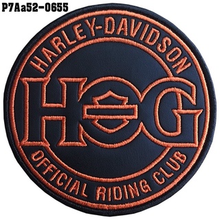 อาร์มติดเสื้อ ลาย Harley HOG วงกลม ปักดำส้มพื้นหนังดำ Size/8*8 งานปักละเอียดคุณภาพดีรุ่น P7Aa52-0655 พร้อมส่ง!!!!