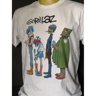 เสื้อยืดผ้าฝ้ายพิมพ์ลายเสื้อวงนำเข้า Gorillaz Clint Eastwood Blur Alternative Hiphop Rap Skate Punk Rock Retro Vintage S