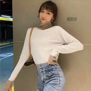 เสื้อไหมพรมแขนยาว คอเต่าทรงสูง ใส่ตั้งก็ดูแพง