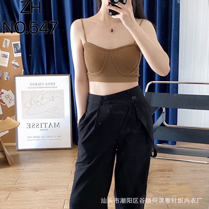 เสื้อครอป 🆕บราสายเดี่ยวสไตล์เกาหลี ผ้าทอร่อง ZH.547 - รูปที่ 3