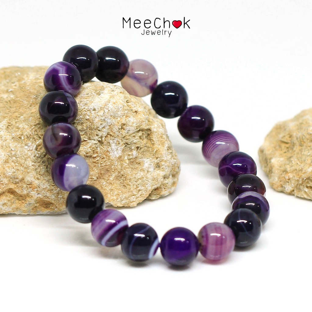 หินอาเกต หินดวงตาสวรรค์ สีม่วง Purple Agate 10 มิล หินโมรา หินมงคล หินสี หินสีม่วง By.Meechok