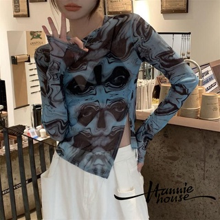 ❥Only➢Women´s Print Long Sleeve Graphic Print Side Split Blouse