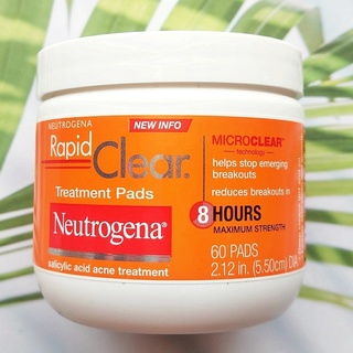 นูโทรจีนา แผ่นทรีทเม้นต์ ทำความสะอาดผิวหน้า สำหรับผิวเป็นสิว Rapid Clear Treatment Pads 60 Pads (Neutrogena®)