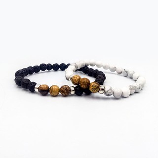 กำไลข้อมือหินแท้ (ซ้าย) หินภูเขาไฟ+Picture Jasper และ Howlite + Picture Jasper ขนาด 6 มิล