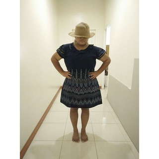 เดรสผ้าไทยสีกรมท่า​ อก 40-46 นิ้ว สาวอวบbigsizeใส่ทำงานใส่คลุมท้อง, ชุดผ้าไทยใส่ทำงาน