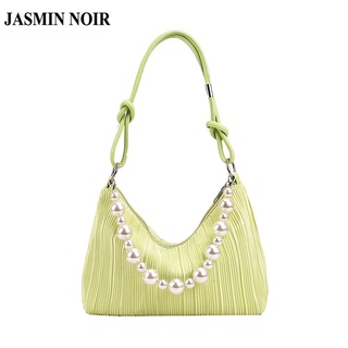 Jasmin NOIR กระเป๋าสะพายไหล่ กระเป๋าถือ พิมพ์ลายทาง ประดับมุก สําหรับสตรี