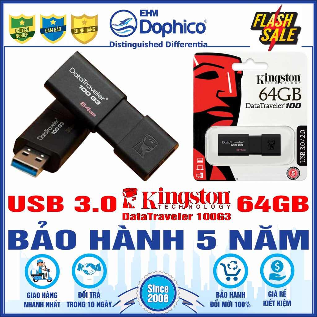 USB 3.0 Kingston 64GB DataTraveler 100G3 – ของแท้ – 5 ปี