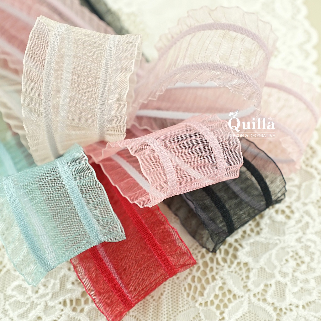 Frilled Organdie 38มิล 🎀 ริบบิ้นผ้าโปร่งสไตล์เกาหลี