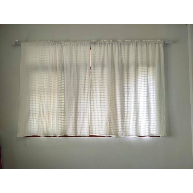 แนะนำ ผ้าม่าน ผ้าม่านผ้าฝ้ายมินิมอล สีขาว ลายตารางดั้งเดิม แบบไม่มีเชิง ขนาด110x100cm เล็กกระทัดรัดกำลังดี TTS100 ราคาพิเศษ มีเก็บเงินปลายทาง