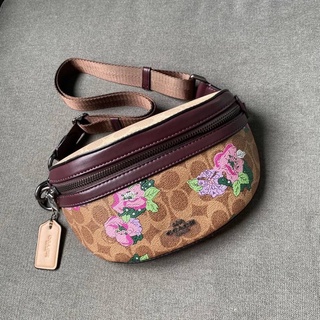 ส่งฟรี🔥COACH 89300 Bethany Belt Bag In Signature Canvas With Blossom Print