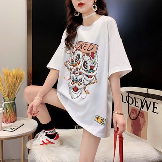 [S-5XL]ผ้าฝ้าย 100% Cotton design sense niche เสื้อยืดแขนสั้นผู้หญิงฤดูร้อนใหม่หลวมขนาดใหญ่กลางความยาวเสื้อยืด top ins t