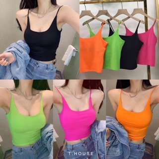 พร้อมส่ง ชม🥃เสื้อสายเดี่ยวผ้าเด้ง สีสดใสรับซัมเมอร์มากๆ ผ้าดีมาก ไม่บาง ช่วงอกใช่ผ้า2ชั้น