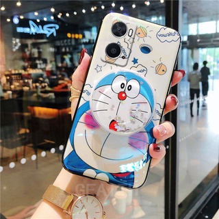 Ready Stock 2022 เคส OPPO A76 / A96 4G New IMD Blu-ray Cute Cartoon Doraemon Quicksand Mirror Bracket Soft Case Cover เคสโทรศัพท์ OppoA76 OppoA96