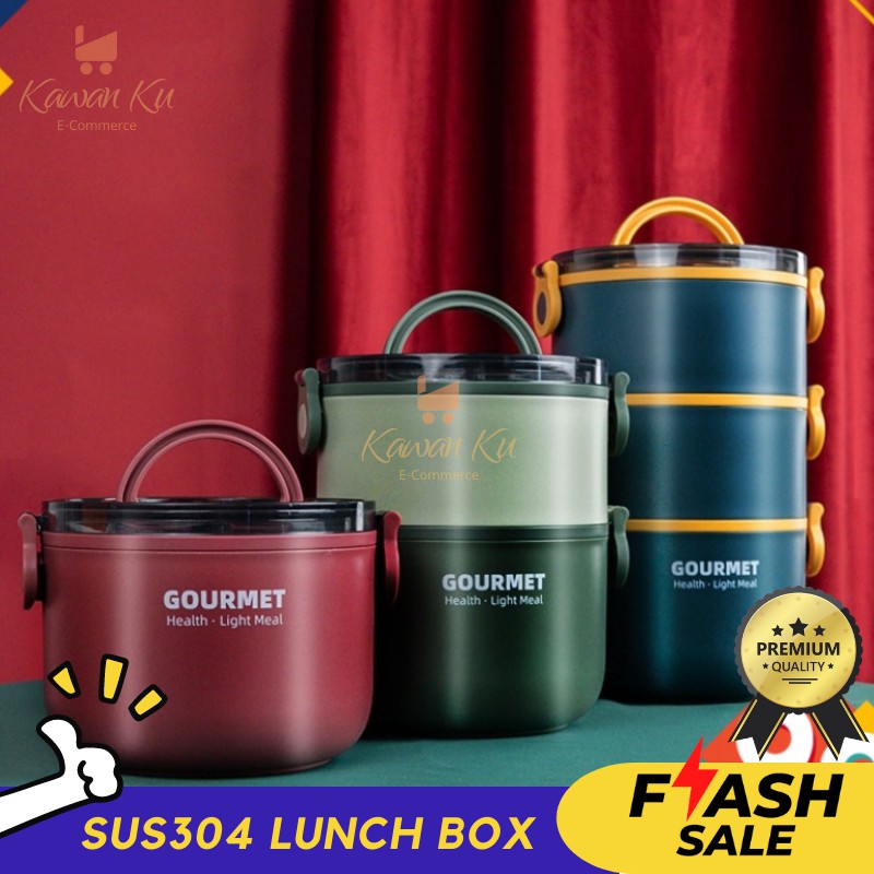 SUS304 กล่องอาหารกลางวันสแตนเลส 3 ชั้นฉนวนกันความร้อนกล่องอาหารกลางวันเบนโตะภาชนะใส่อาหาร