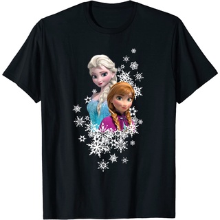 เสื้อยืดผ้าฝ้ายพรีเมี่ยม เสื้อยืด พิมพ์ลาย Disney Frozen Anna และ Elsa Snowflakes