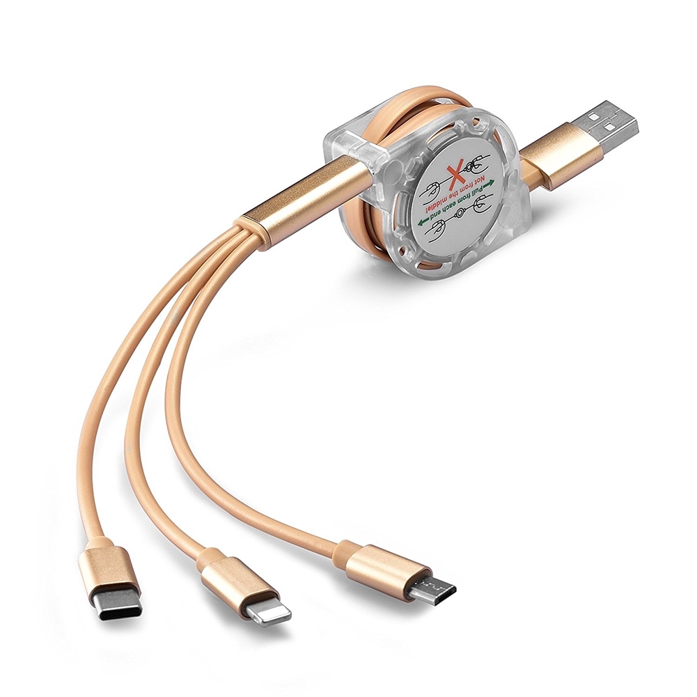 Multi USB Charger Cable Retractable 3 In 1 Multiple Charging Cord ...