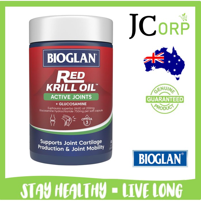 ส่งตรงจาก AUS Bioglan Red Krill Oil Active Joints 60 Soft Capsules <Red Krill Oil + Glucosamine>