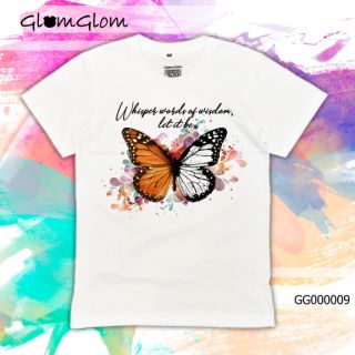 เสื้อยืดสีขาว สีเทา พิมพ์ลายผีเสื้อ