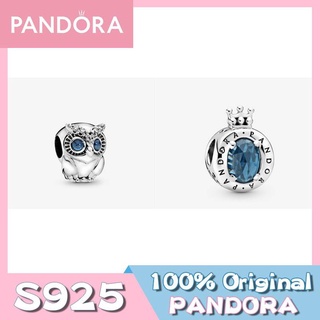 Pandora ชุดจี้สร้อยคอเงินสเตอร์ลิง S925 รูปมงกุฎนกฮูก สีฟ้า ของขวัญวันเกิด สําหรับผู้หญิง p825