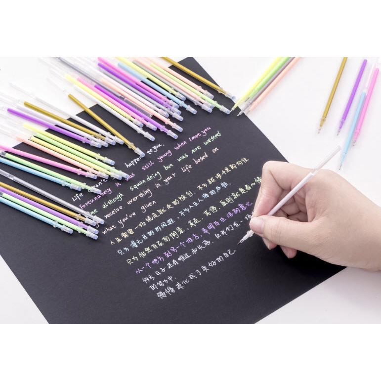 Pens & Inks 1 บาท ไส้ปากกาเจล สีสะท้อนแสง มี9สีให้เลือก เขียนบนกระดาษสีๆได้ Stationery