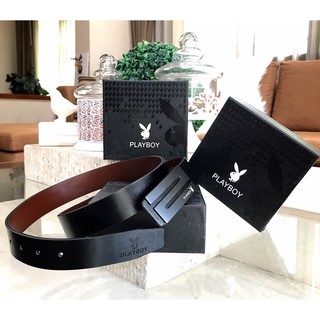 เข็มขัดหนังสีดำรุ่นใหม่ PLAYBOY MEN LEATHER BELT (Free Size)