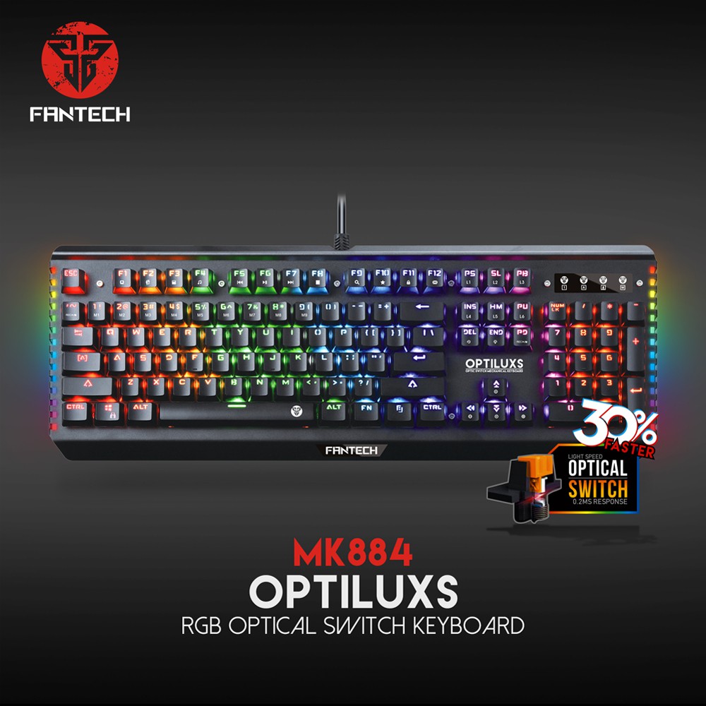 FANTECH MK884 Optiluxs ปรับไฟแบบ RGB ได้ทั้งแป้นพิมพ์และไฟด้านข้าง กันน้ำ มาโครได้
