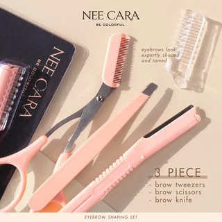 NEE CARA | N209 เซ็ตแต่งคิ้ว ที่กันคิ้ว 3ชิ้น/ชุด ชุดกรรไกรพร้อมหวีตัดแต่งขนคิ้ว EYEBROW SHAPING SE