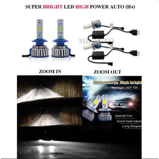 LED ไฟหน้ารถยนต์ SUPER BRIGHT 6000K หลอด LED 100% พร้อมชุดบัลลาร์ด (H4)