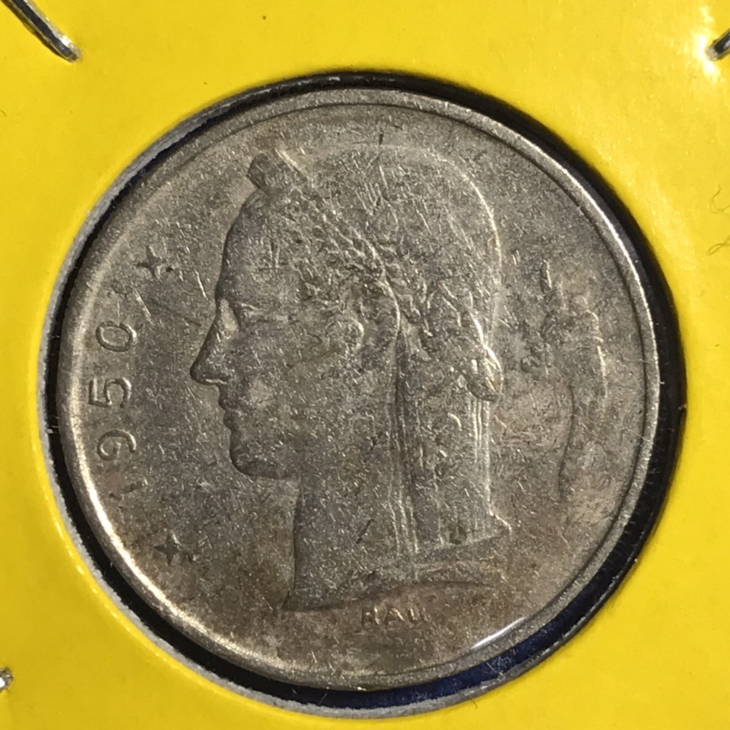 เหรียญเก่า#14208 ปี1950 เบลเยี่ยม 1 ฟรัง ของแท้ เหรียญต่างประเทศ เหรียญสะสม เหรียญหายาก