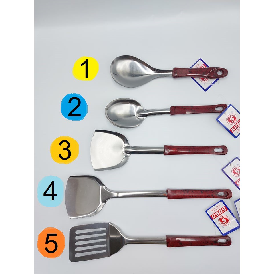 ทัพพี ตะหลิว ด้ามลายหินอ่อนสีแดงดำ ยี่ห้อGOGO