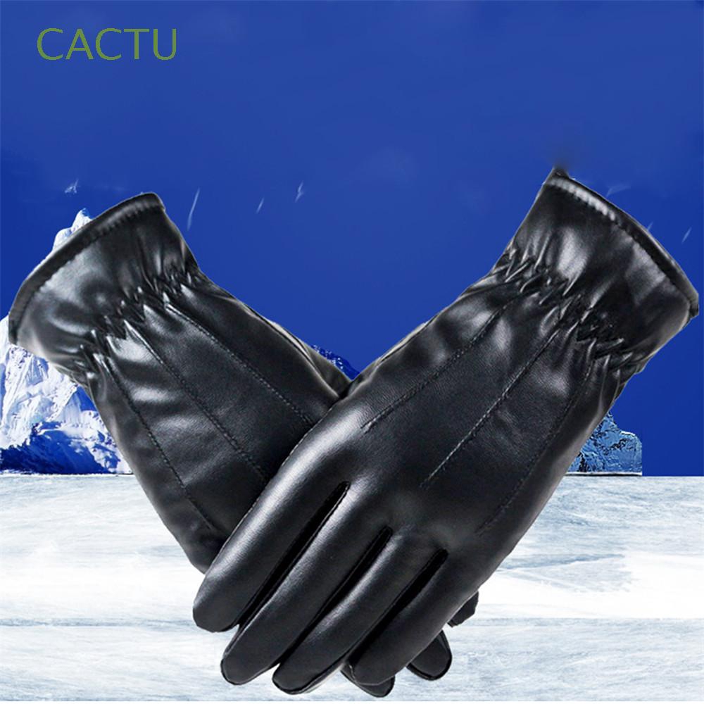 Cactu ถุงมือหนัง PU กันน้ำสีดำ