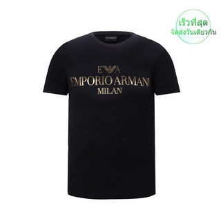 Armani /Ea เสื้อยืดแขนสั้นพิมพ์ลายตัวอักษรแฟชั่นสําหรับผู้ชาย Black