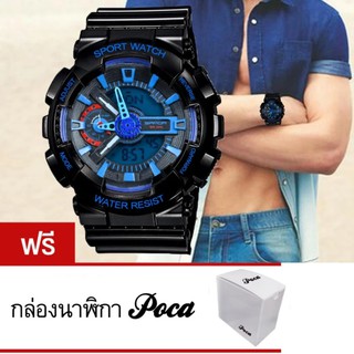 Poca Watch S SPORT นาฬิกาข้อมือ ดิจิตอล สายยาง ผู้ชาย ผู้หญิง  กันน้ำได้ Po Sw-11 Blue Black แถม กล่อง PocaBox