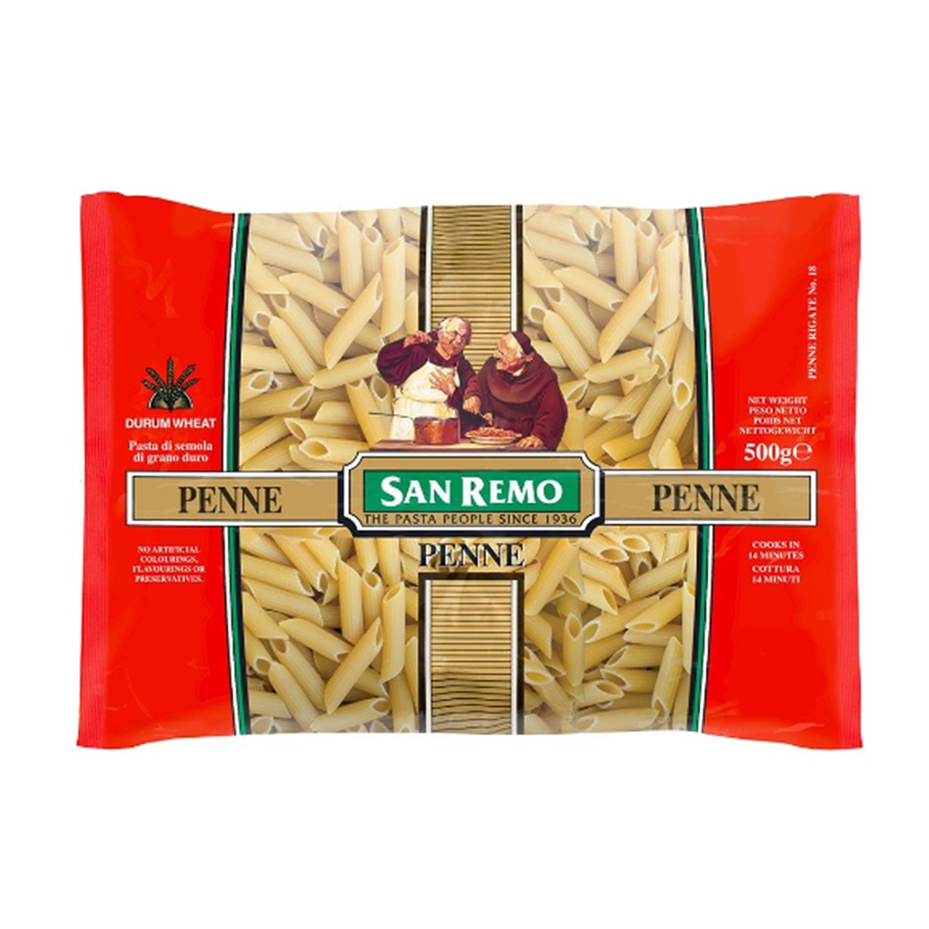 San Remo Penne Pasta 500g.อาหารเครื่องดื่ม  วัตถุดิบ  เส้นพาสต้า เพนเน่