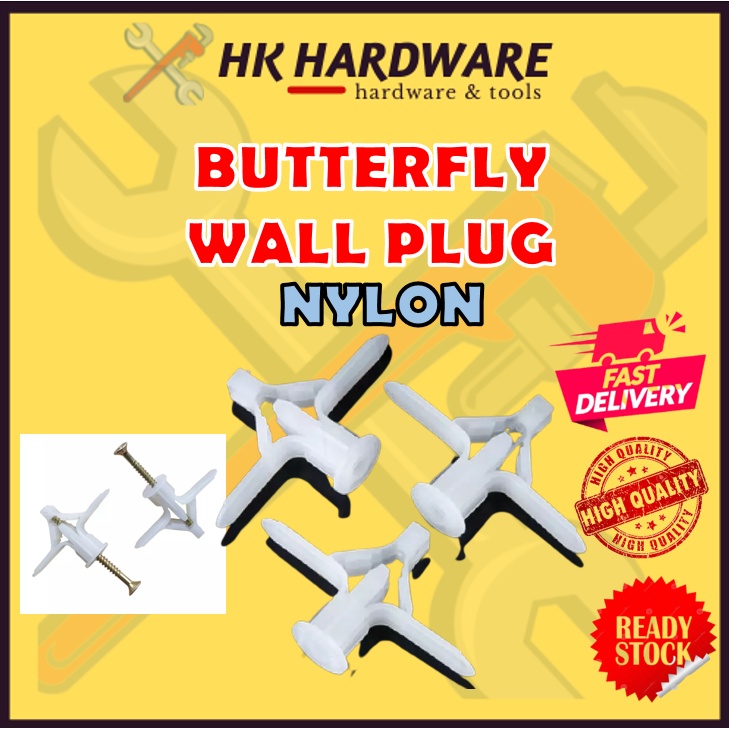 1 กล่อง BUTTERFLY NYLON PARTITION WALL PLUG PARTITION RAMA WALL PLUG NYLON คุณภาพสูง