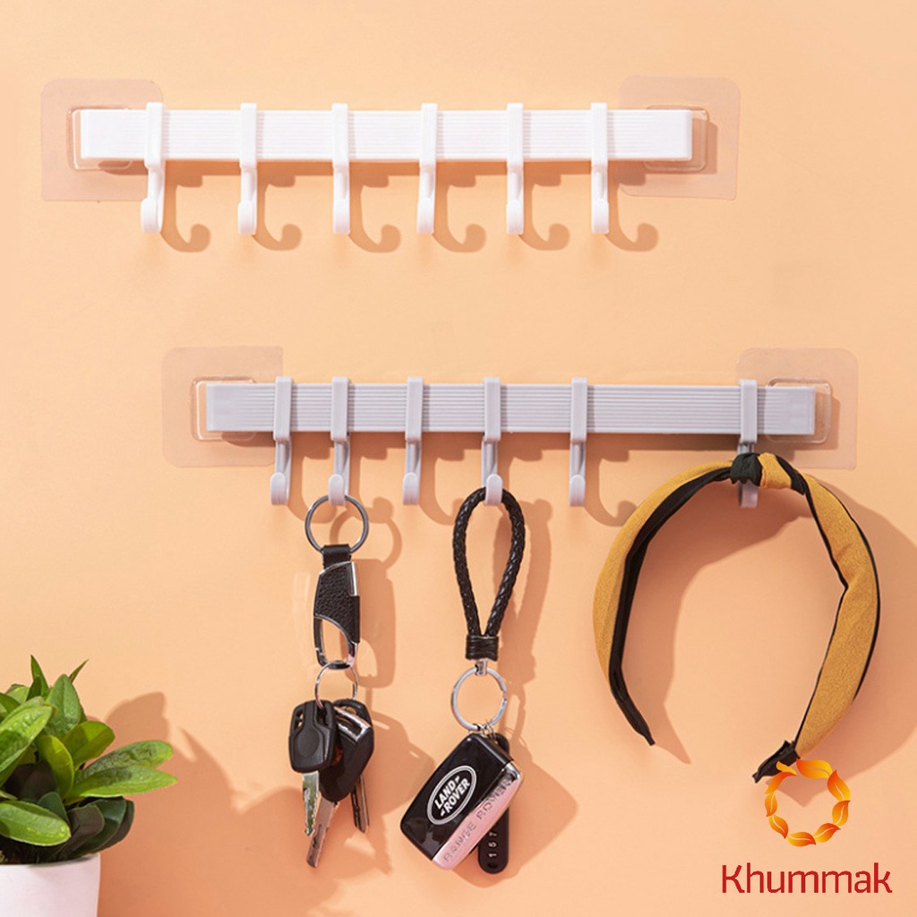 Khummak ราวตะขอ พลาสติกอเนคประสงค์ แบบติดแผ่นกาว ไม่ต้องเจาะผนัง Towel rack