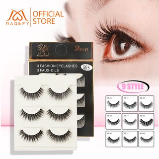 MAGEFY 15 Boxes 3 Pairs/Box False Eyelashes Set 3D Mink Natural Eyelash Extension