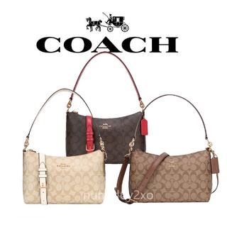 ของแท้ 100% Coach Womens Medium One Shoulder Tote Dark Khaki Cow Leather Half Moon Bag F85696 Crossbody Bag