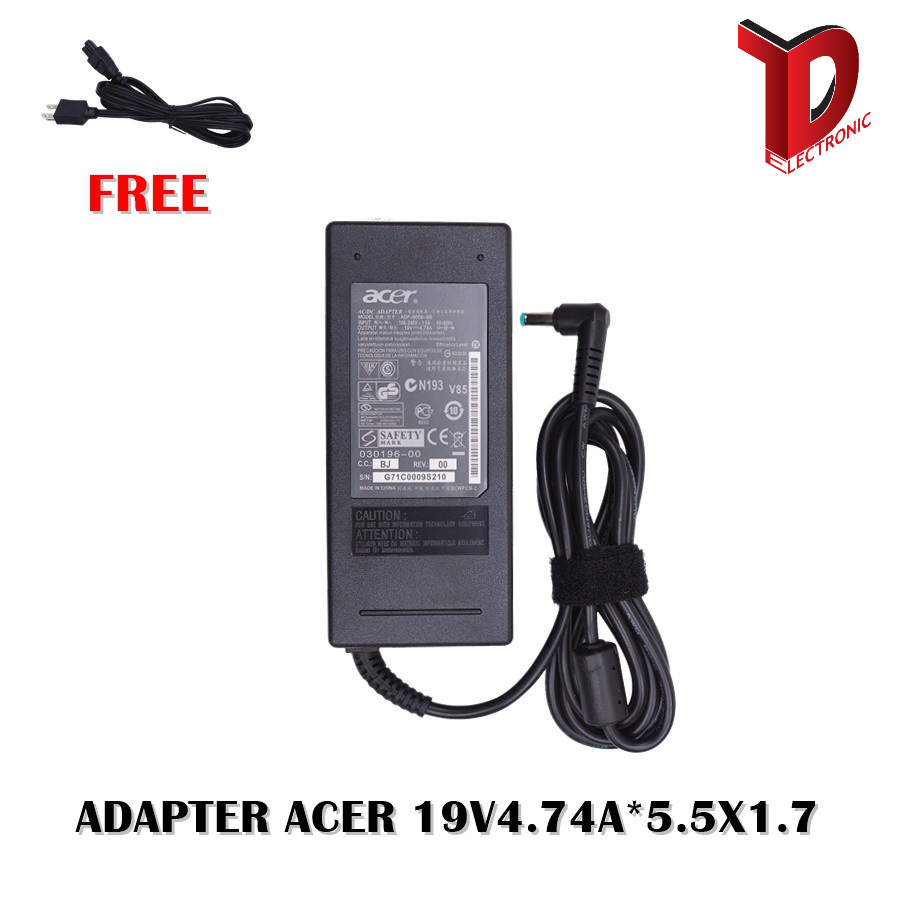 ADAPTER ACER 19V4.74A*5.5X1.7 / สายชาร์จโน๊ตบุ๊ค เอเซอร์ + แถมสายไฟ ลอตใหม่เข้ามาหัวสีเหลื่องครับ