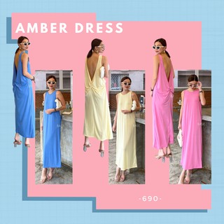 BaseBKK AMBER DRESS  แมกซี่เดรสแขนกุด ดีเทลเว้าลึก เย็บTwistช่วงเอวด้านหลัง โทนสีพาสเทล 3 color