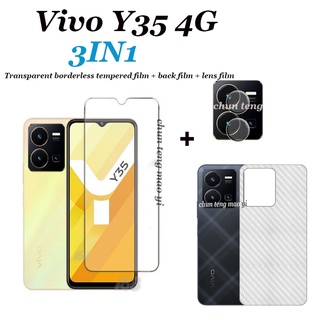 ฟิล์มกระจกนิรภัยใส ไร้ขอบ และฟิล์มเลนส์ และฟิล์มด้านหลัง 3 in 1 สําหรับ VIVO Y35 Y22 Y22S Y16 Y02S Y77e Y33e Y35 Y01 Y21 Y15S Y76 Y30 5G Y77 5G