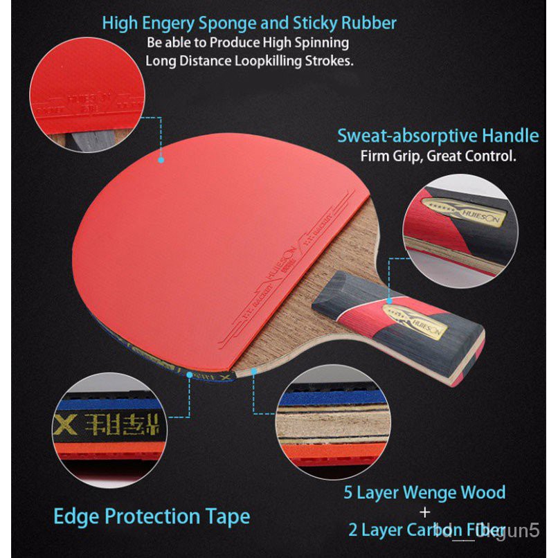 g9Ai Huieson 6 Star Table Tennis Racket Carbon Fiber Blade Sticky